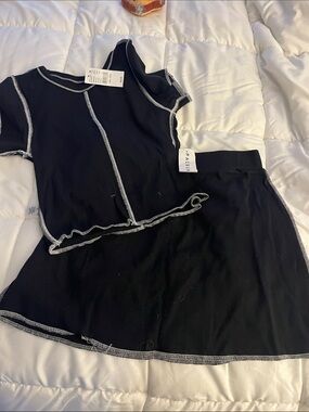 Black Contrast-Stitch Two-Piece Set